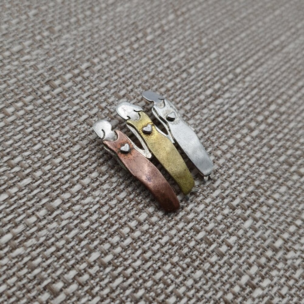 Sterling Silver Tri Tone Triple Woman Unique Pin Brooch A3330 - Picture 2 of 5